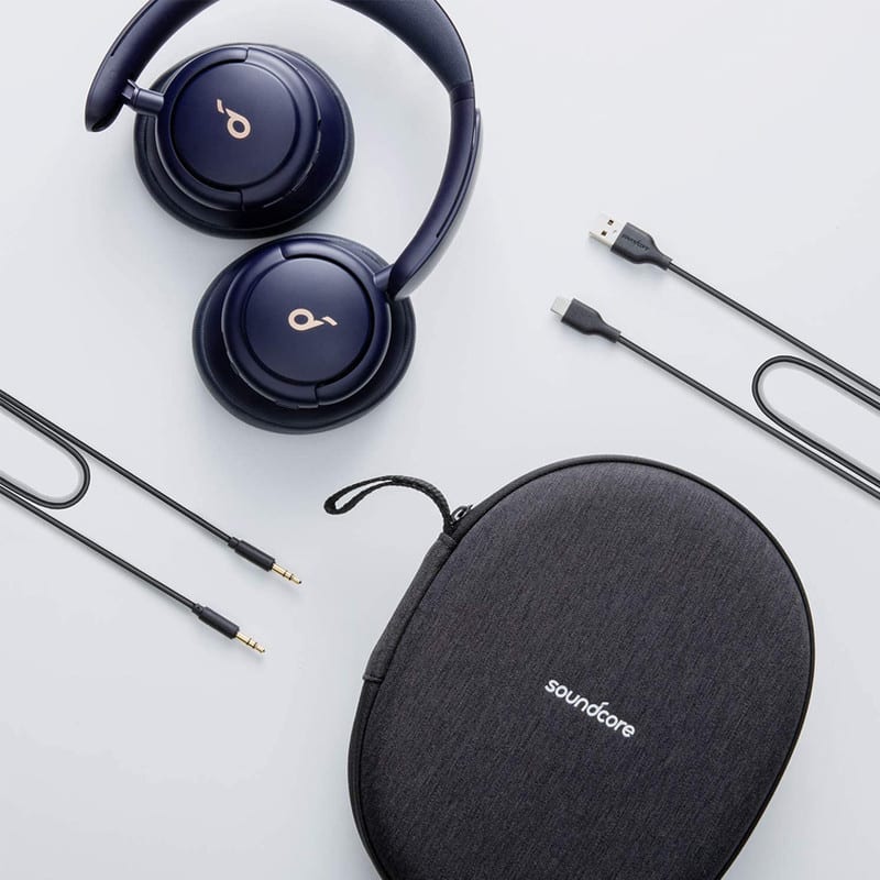 هدفون بلوتوثی انکر مدل SoundCore Life Q30 با نویز کنسلینگ فعال (ANC)، درگاه شارژ USB Type-C، دارای میکروفون دوگانه با حذف نویز، مجهز به فناوری Hi-Res Audio، دارای حالت Transparency برای شنیدن صدای محیط، تصویر ۹